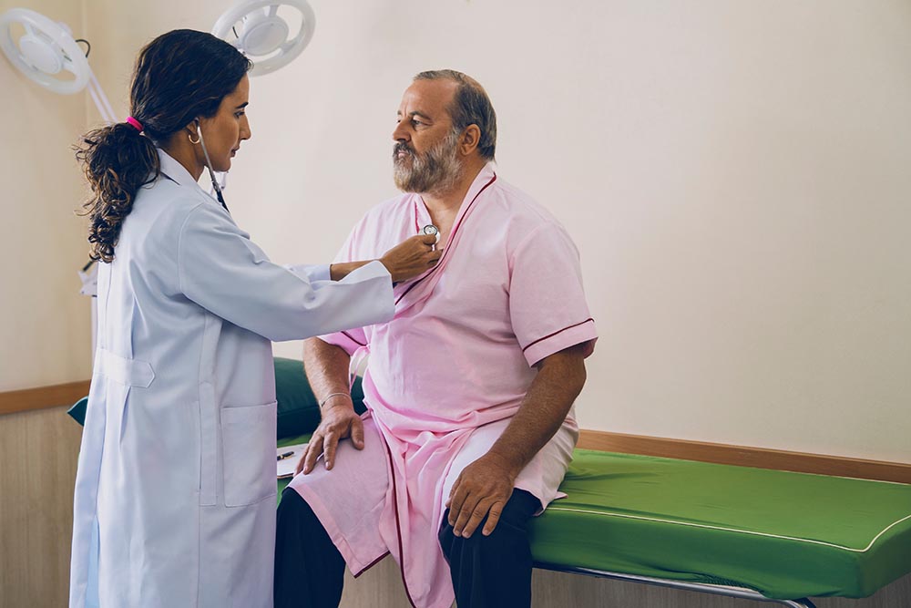 A patient at an appointment with a bariatric surgeon in Mexico.