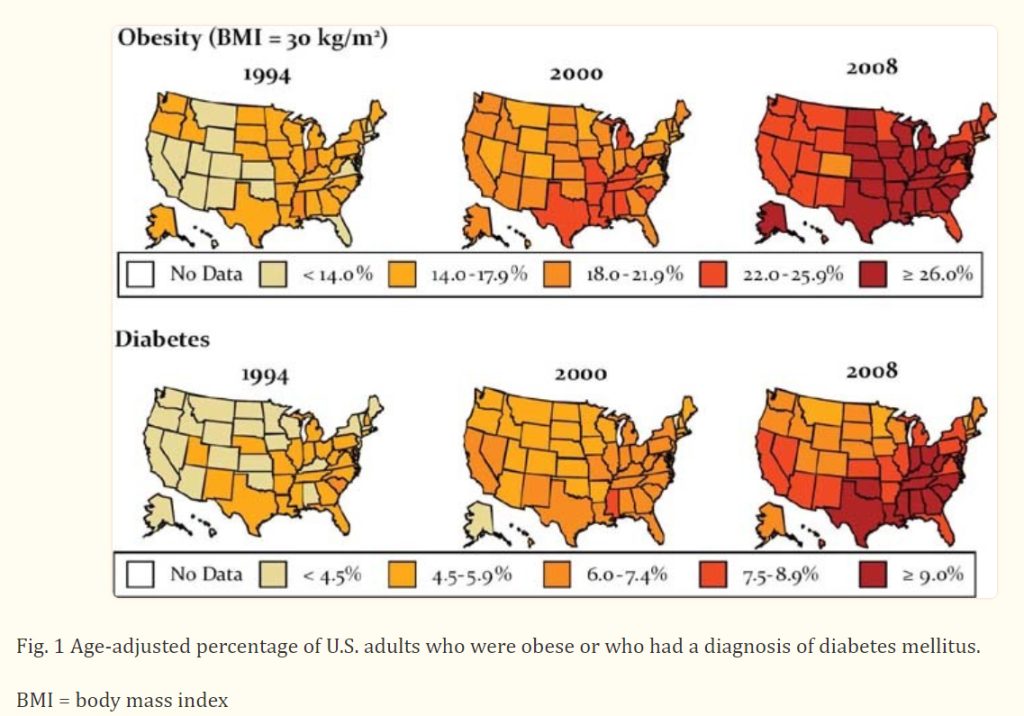 Obesity and diabetes in the US by state.