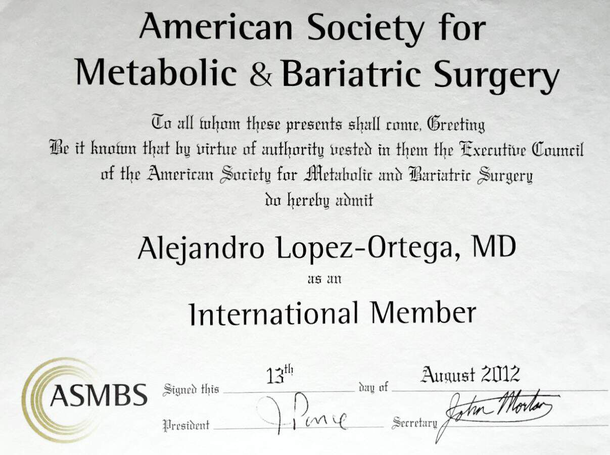 Certificado ASMBS — Miembro Activo